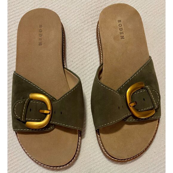 Boden Hardware Mule Footbed Sandal, Deep Olive, Sz 41 (9.5) NEW - Picture 3 of 9